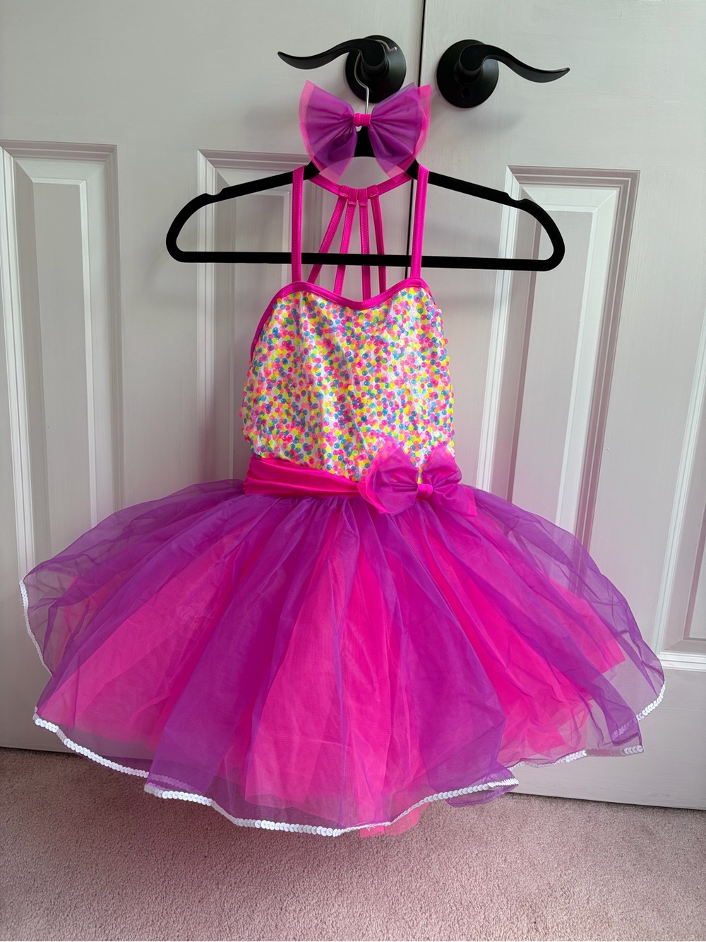 Weissman Bright Pink and Multicolor Sequin Tulle Dance Costume